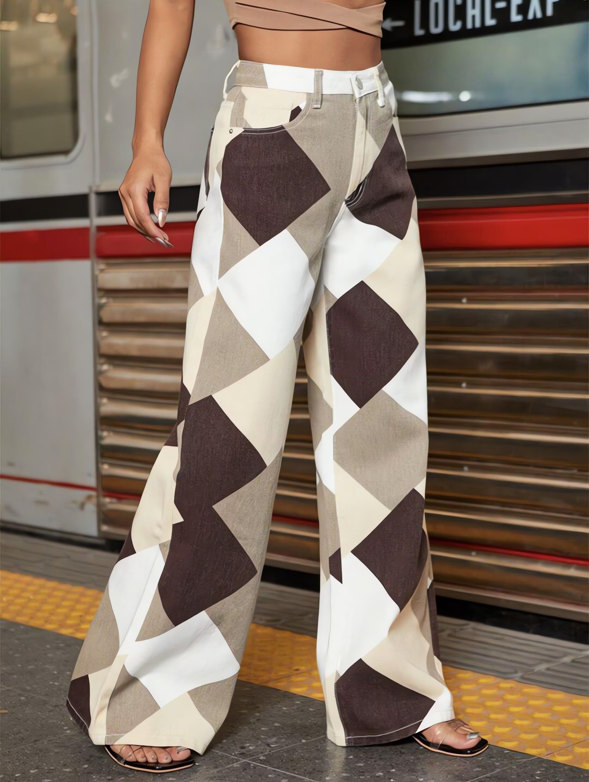 Y2K Harlequin Wide Leg Jeans - KAYSMAR