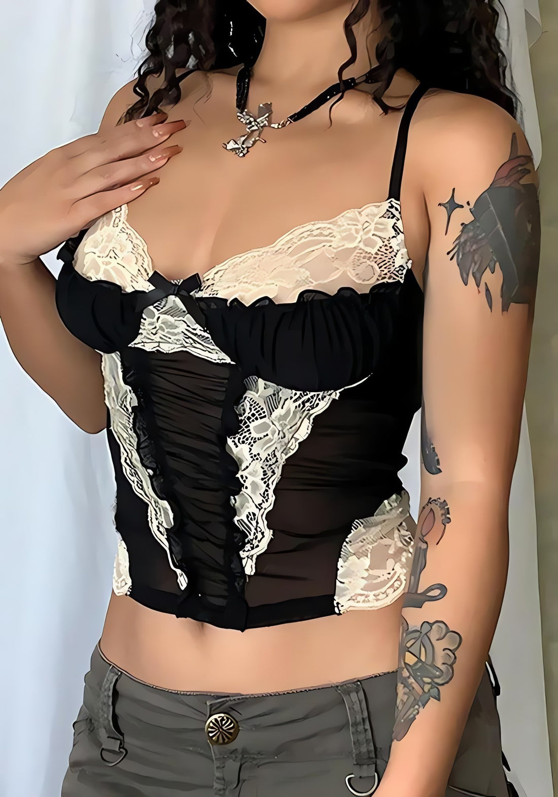 Y2K Lace Sheer Cropped Top - KAYSMAR