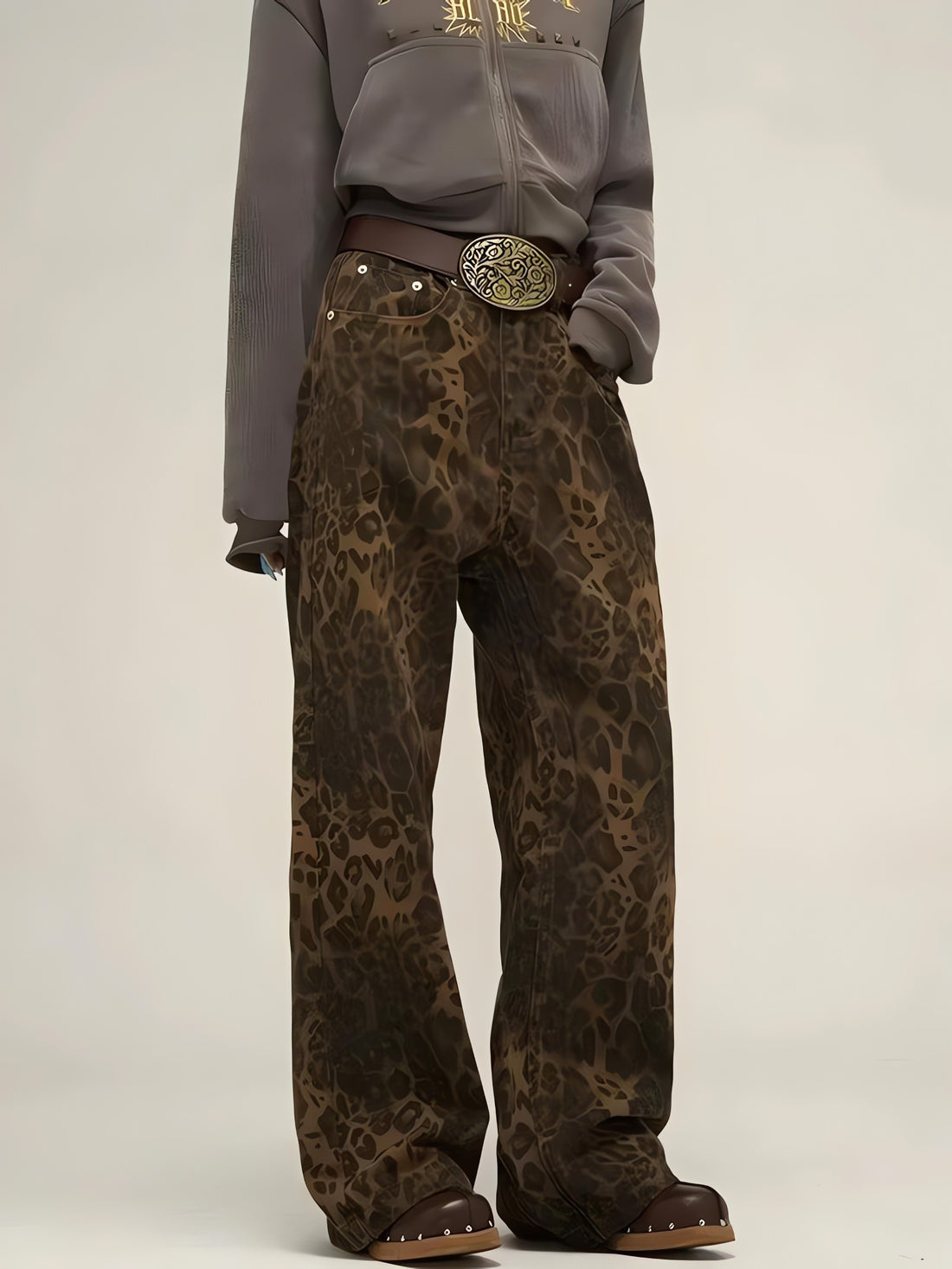 Y2K Leopard Straight Leg Pants - KAYSMAR