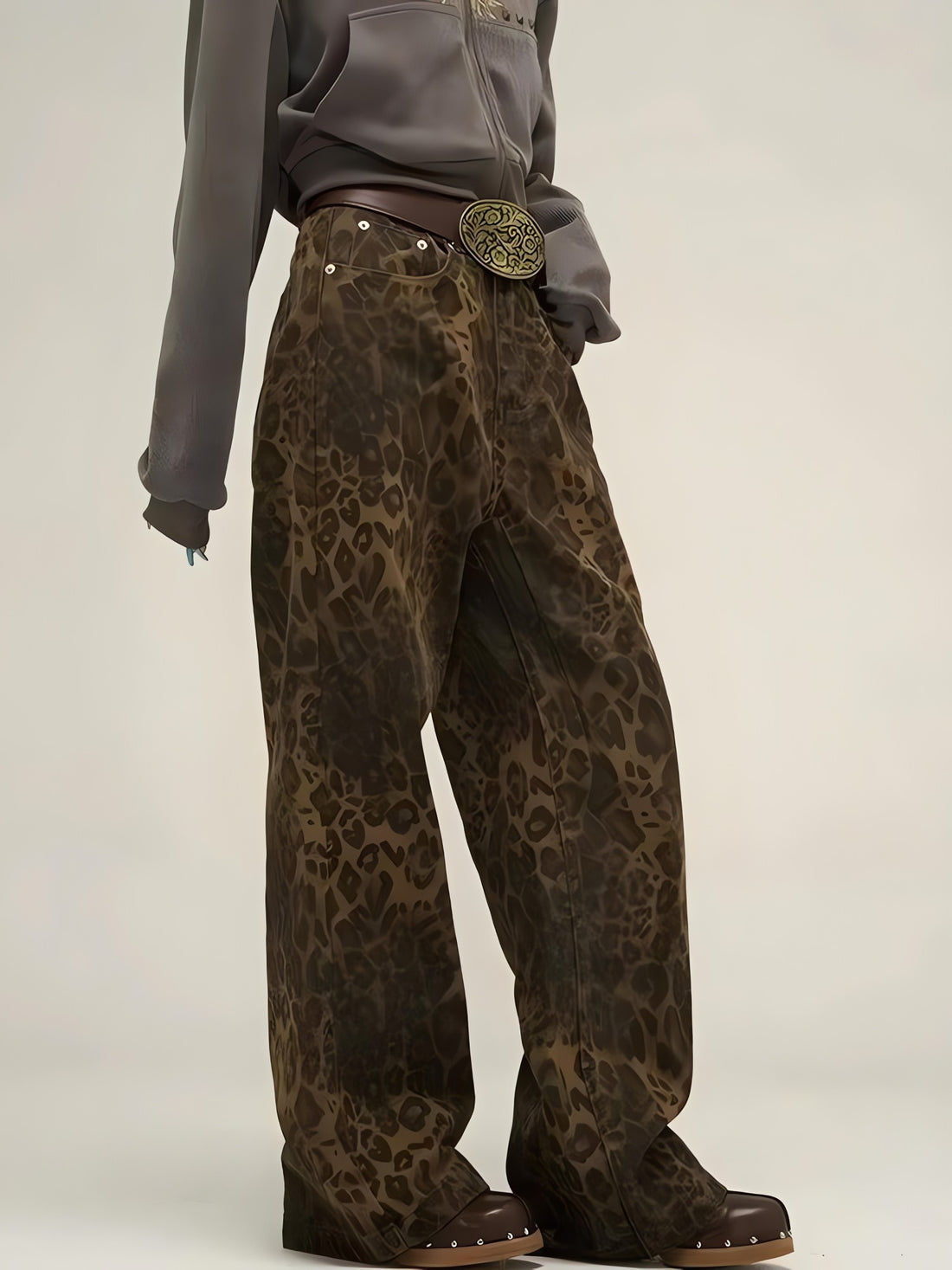 Y2K Leopard Straight Leg Pants - KAYSMAR