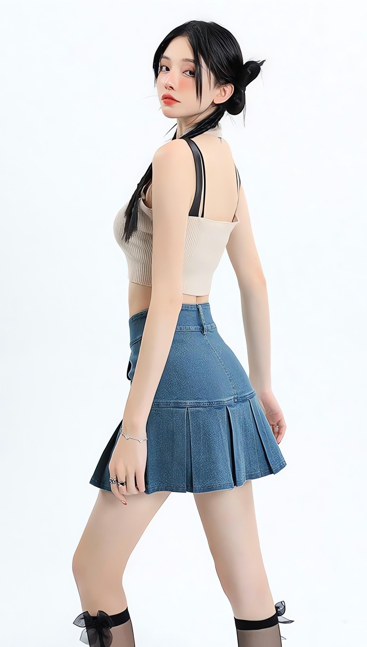 Y2K Pleated Jean Mini Skort - KAYSMAR