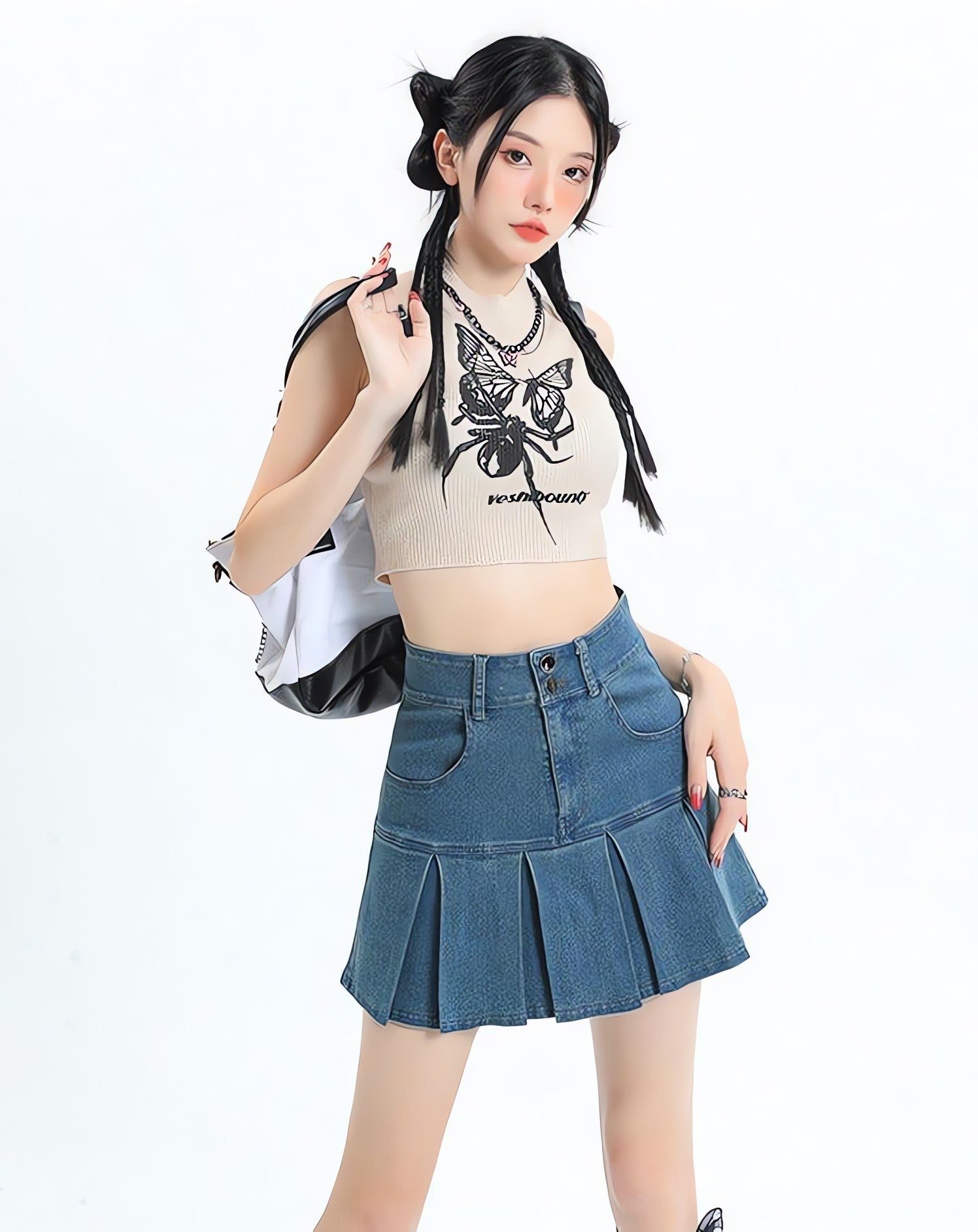 Y2K Pleated Jean Mini Skort - KAYSMAR