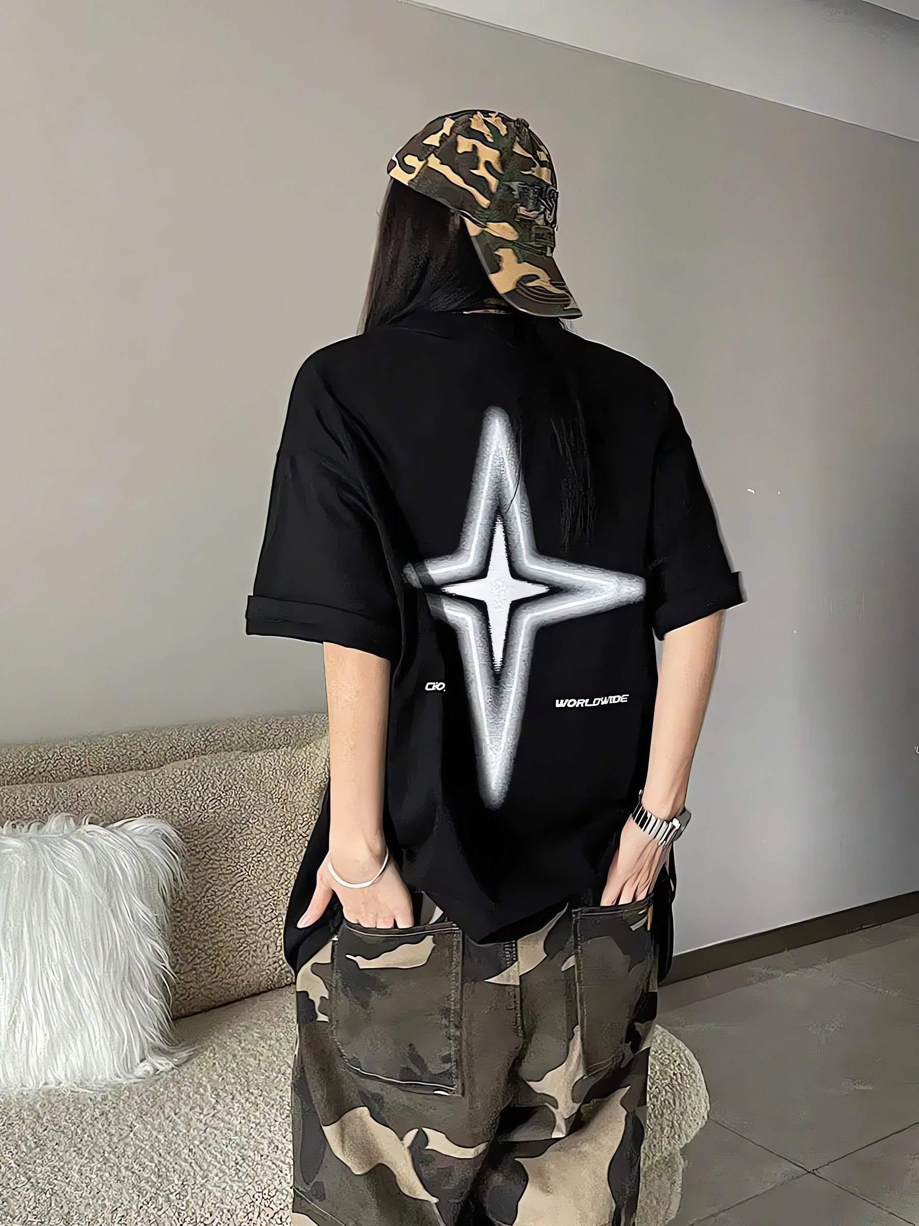 Y2K Shiny Star Worldwide Tee - KAYSMAR