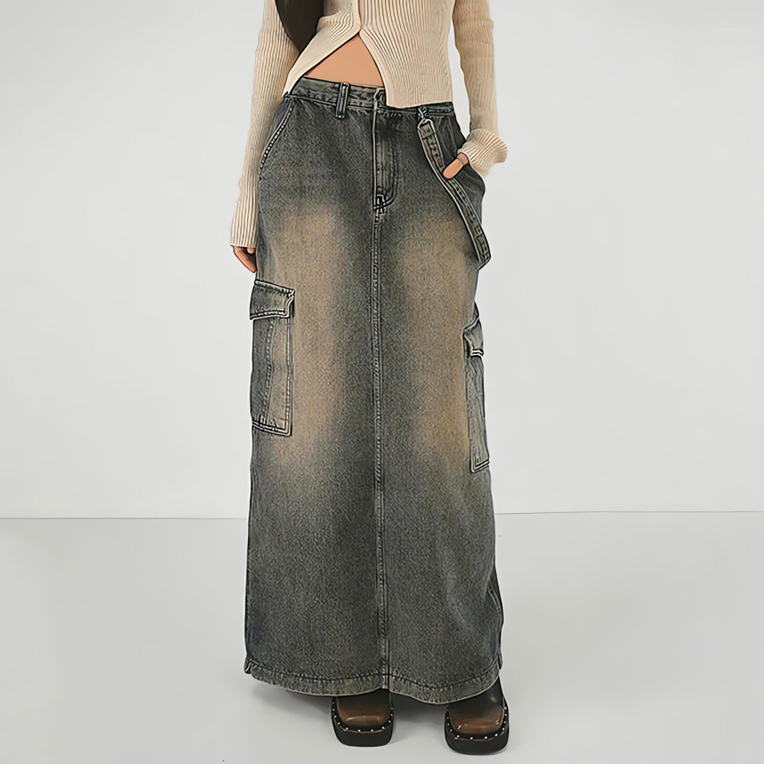 Y2K Side Strap Cargo Maxi Skirt - KAYSMAR