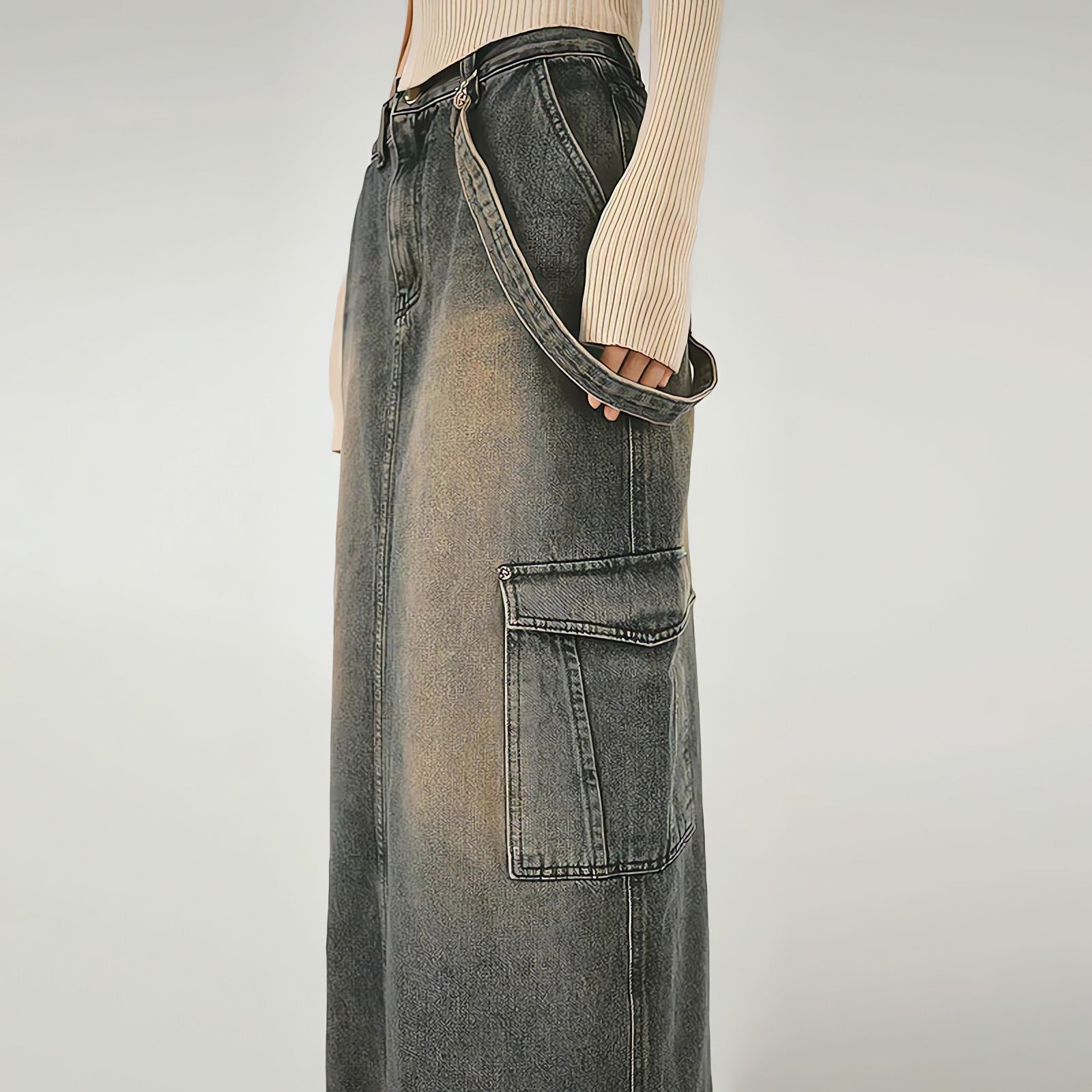 Y2K Side Strap Cargo Maxi Skirt - KAYSMAR