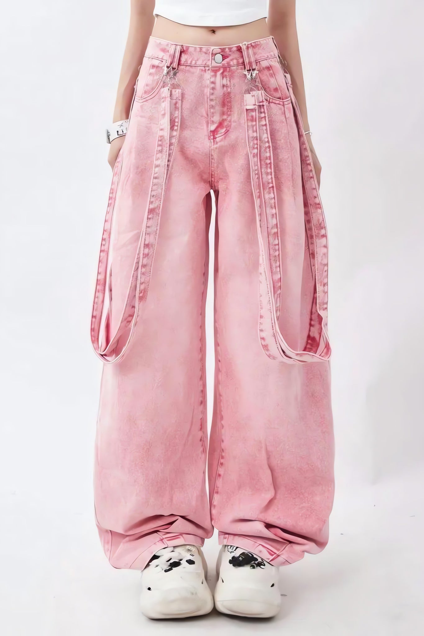 Y2K Soft Girl Double Belted Baggy Jeans - KAYSMAR