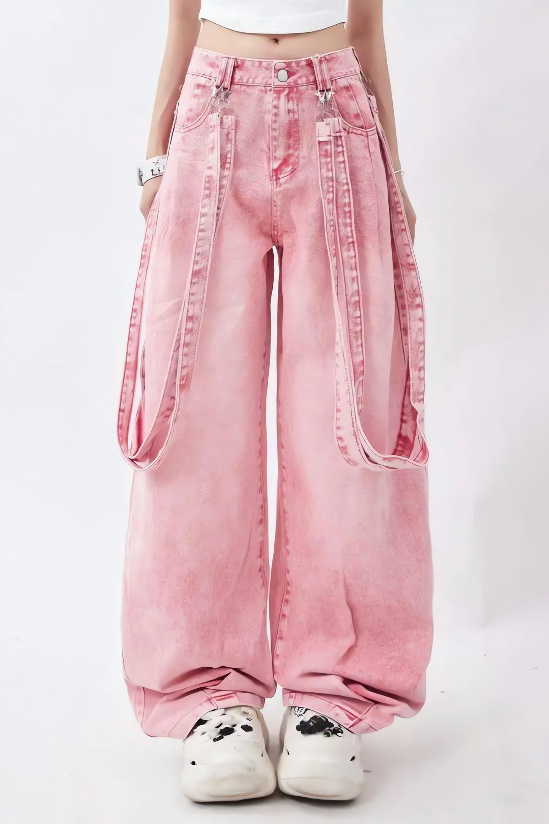 Y2K Soft Girl Double Belted Baggy Jeans - KAYSMAR
