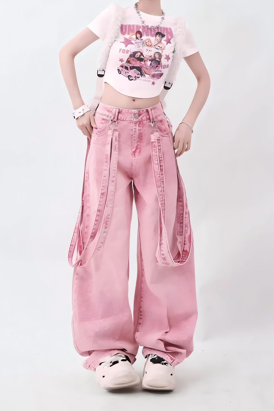 Y2K Soft Girl Double Belted Baggy Jeans - KAYSMAR