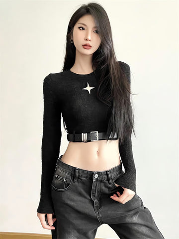 Y2K Star Belted Crop Top - KAYSMAR
