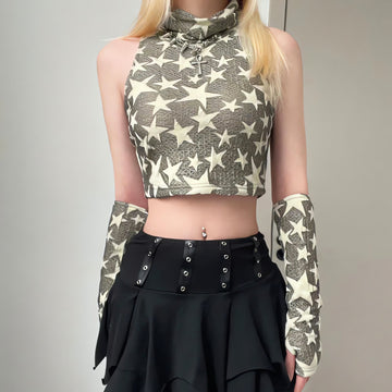 Y2K Star Embroidered Crop Top - KAYSMAR