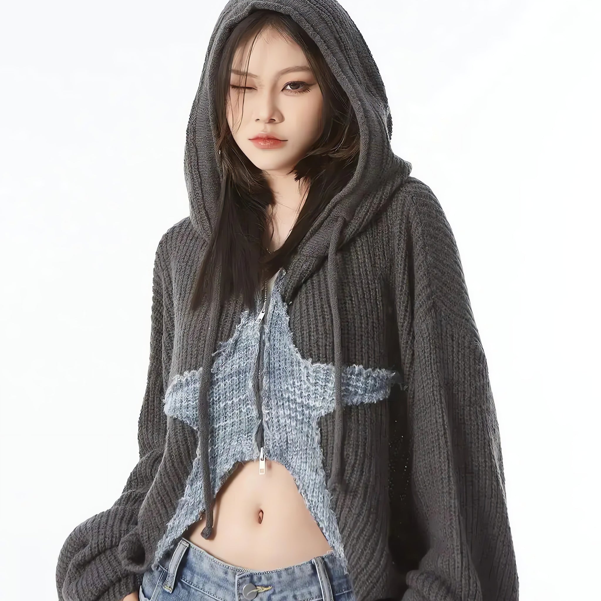 Y2K Star Hooded Cardigan - KAYSMAR