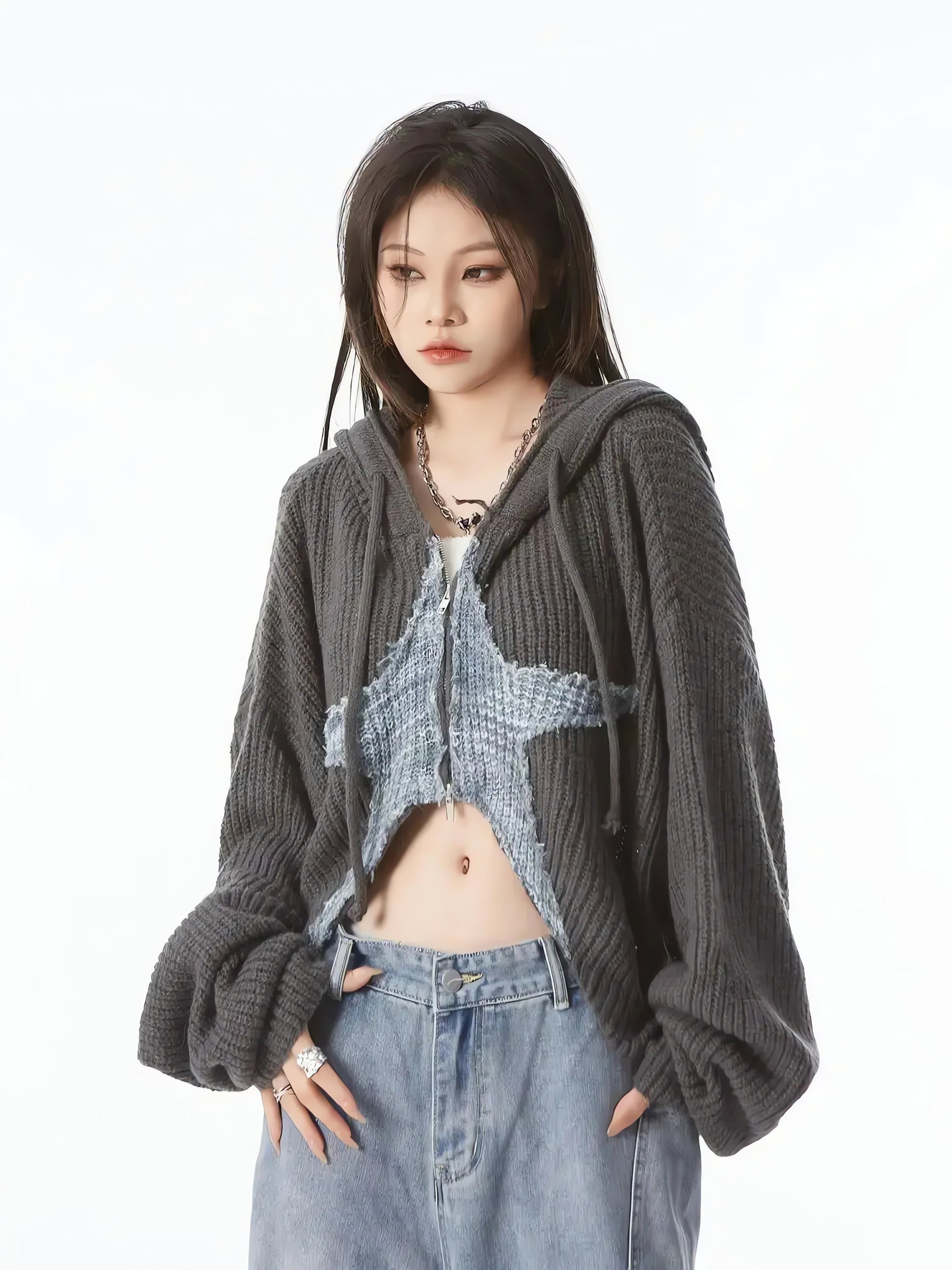 Y2K Star Hooded Cardigan - KAYSMAR