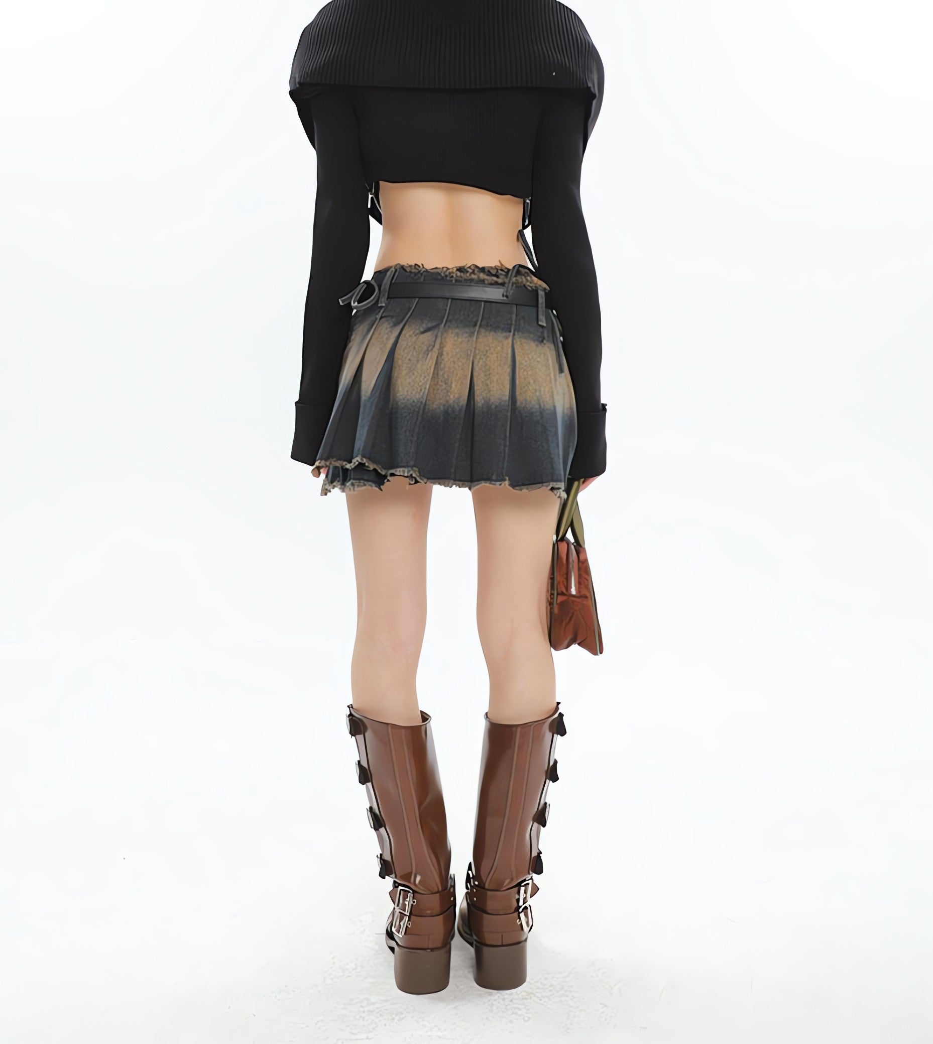 Y2K Tie At Side Distressed Mini Skirt - KAYSMAR