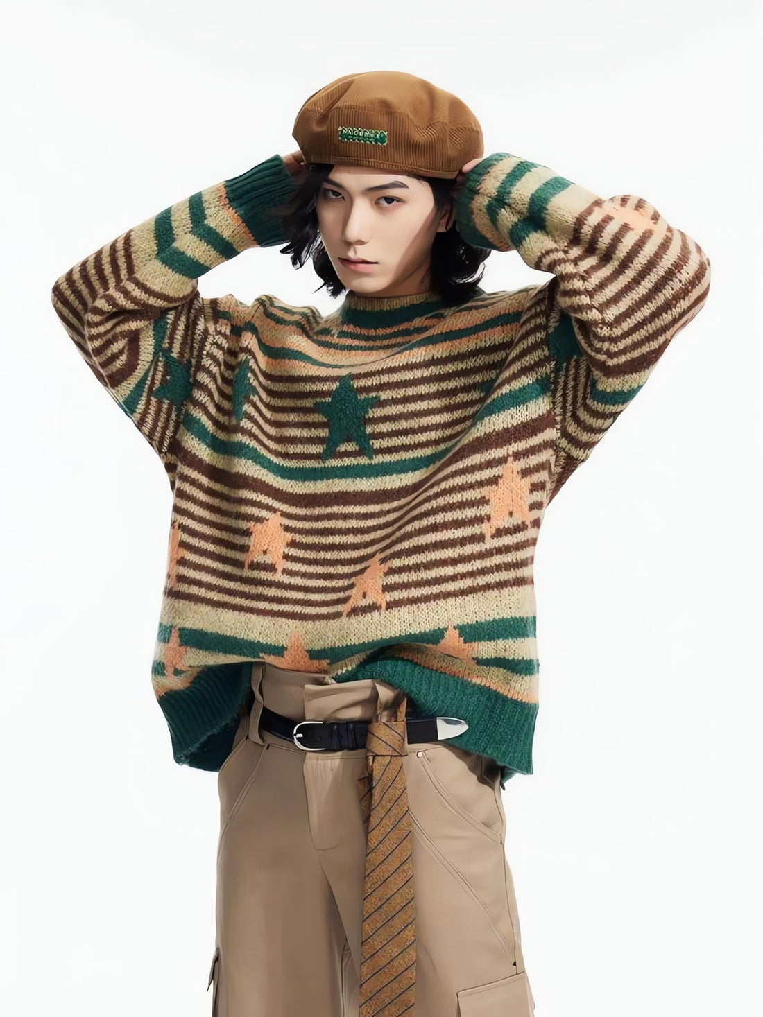 Y2K Vintage Stars Striped Knitted Sweater - KAYSMAR