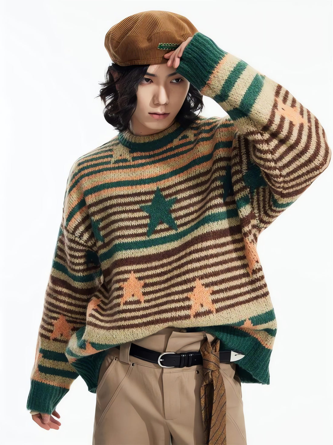 Y2K Vintage Stars Striped Knitted Sweater - KAYSMAR