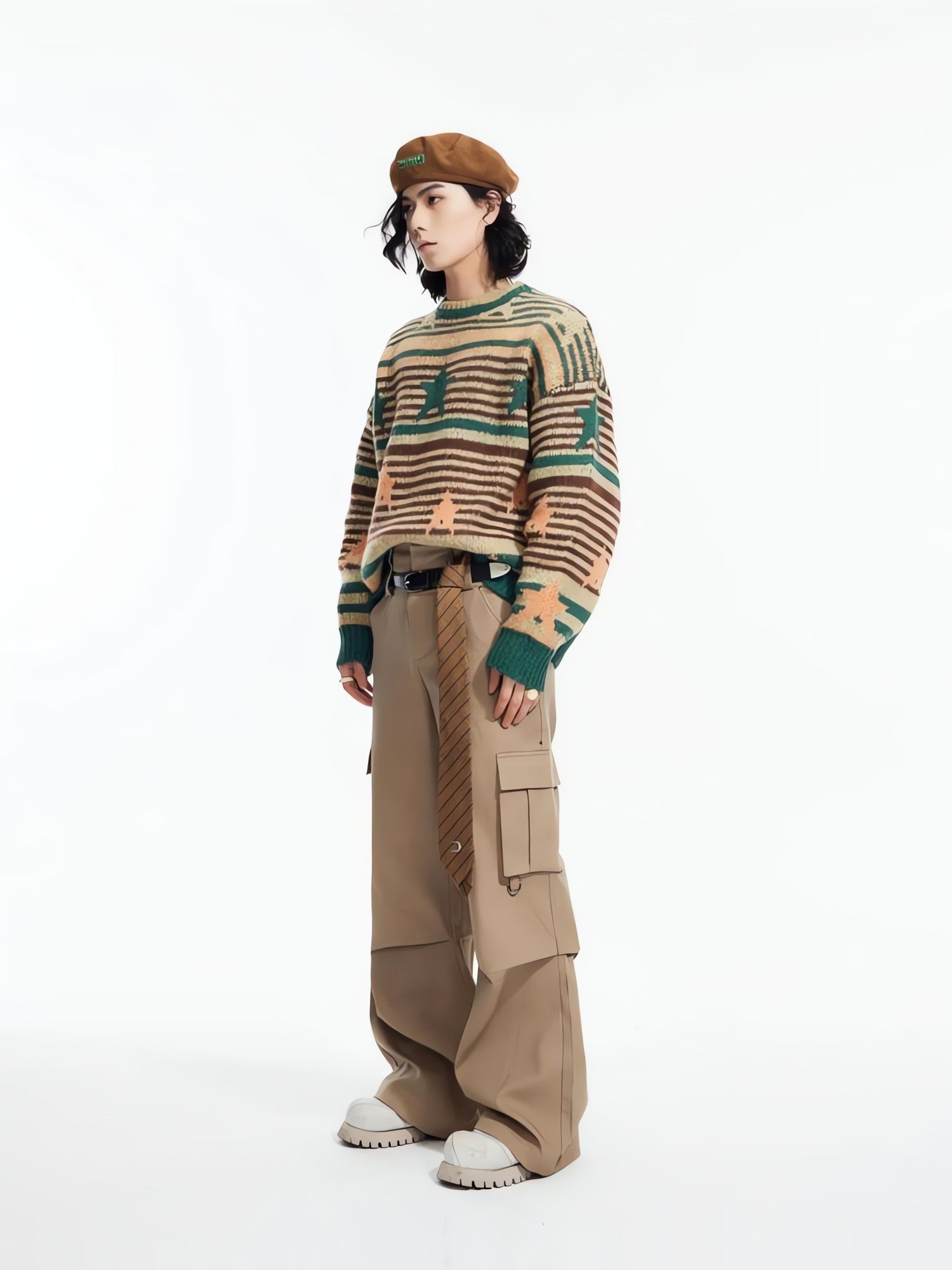Y2K Vintage Stars Striped Knitted Sweater - KAYSMAR