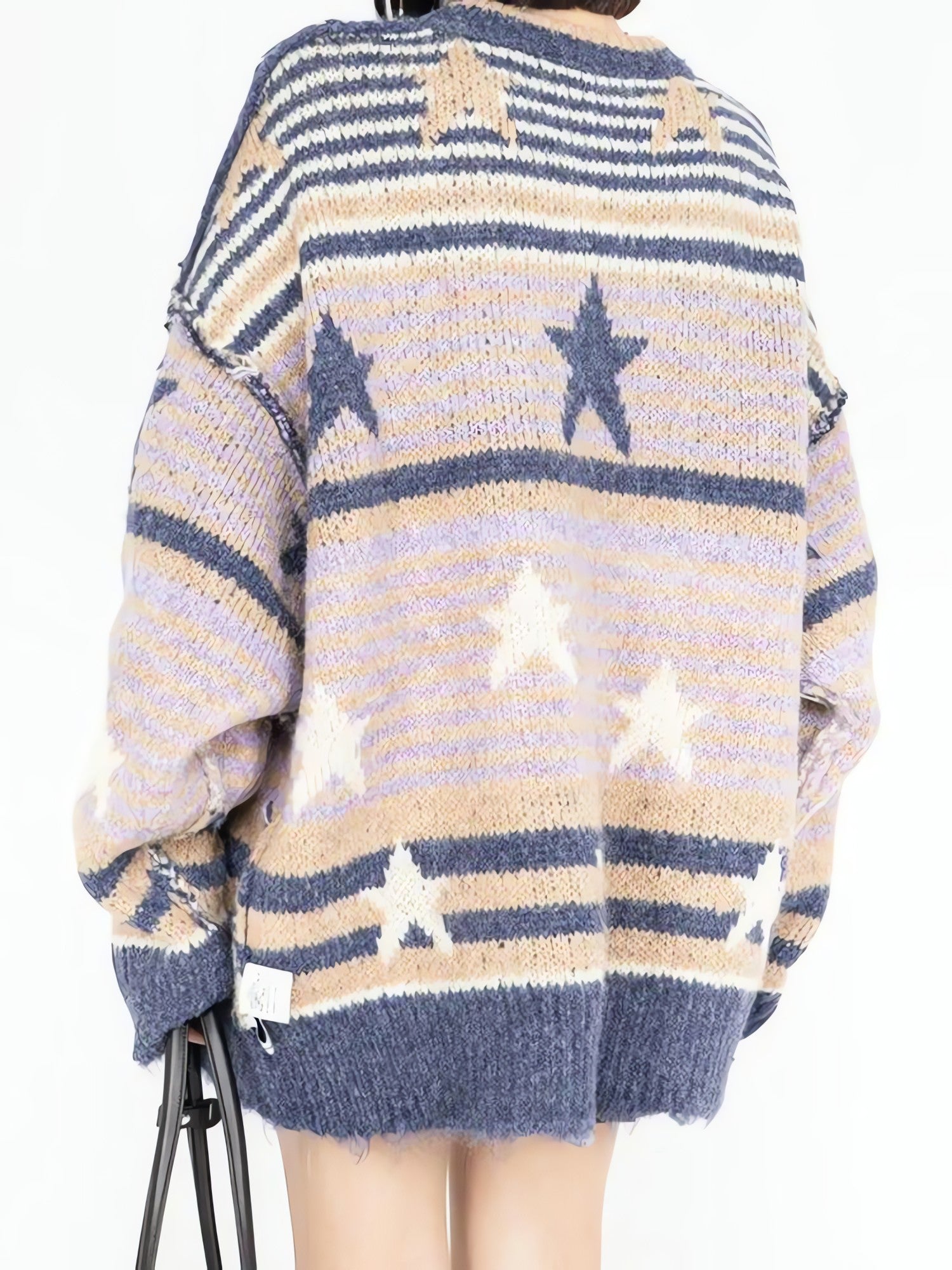 Y2K Vintage Stars Striped Knitted Sweater - KAYSMAR