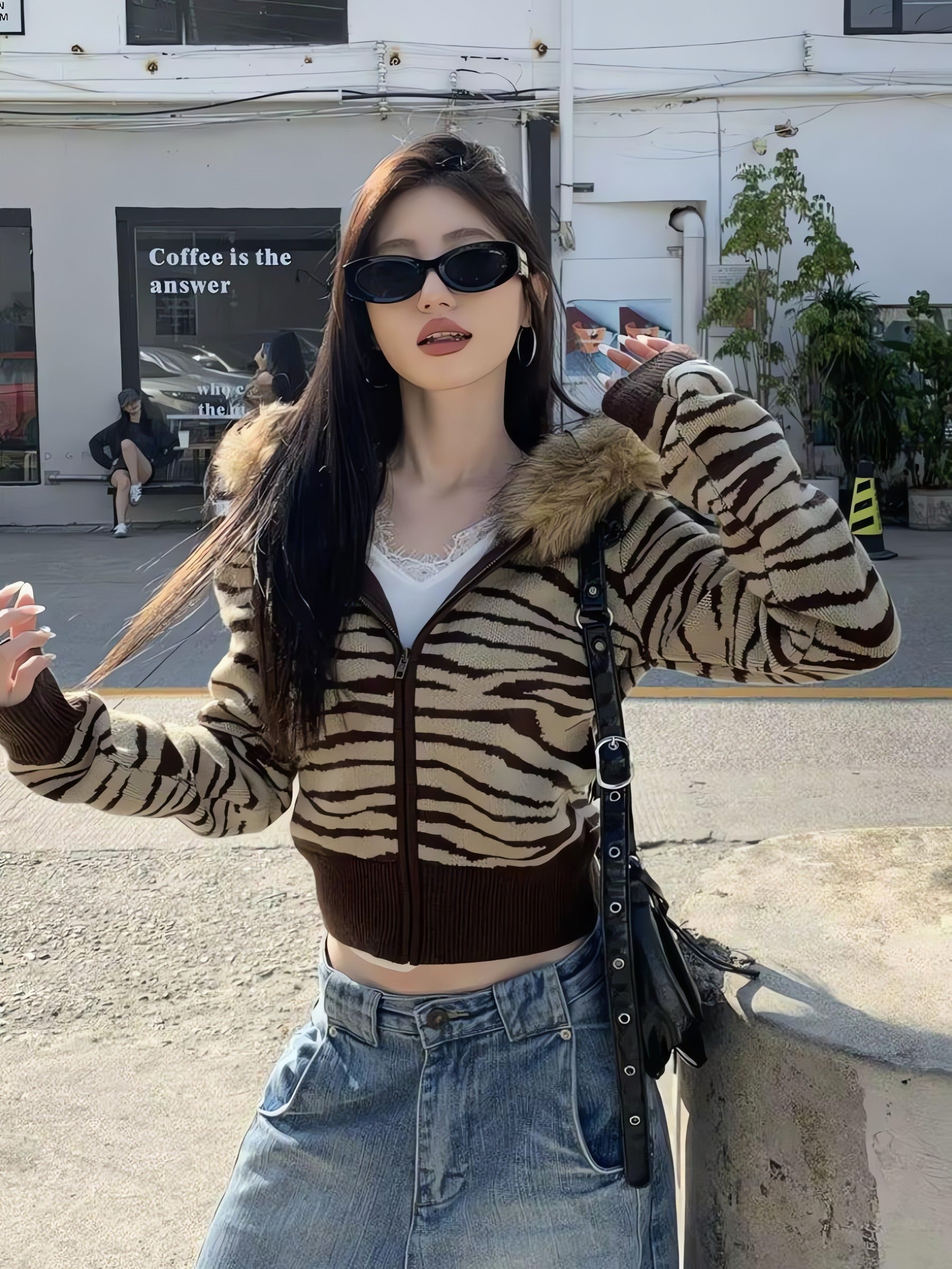 Y2K Zebra Hooded Cardigan - KAYSMAR