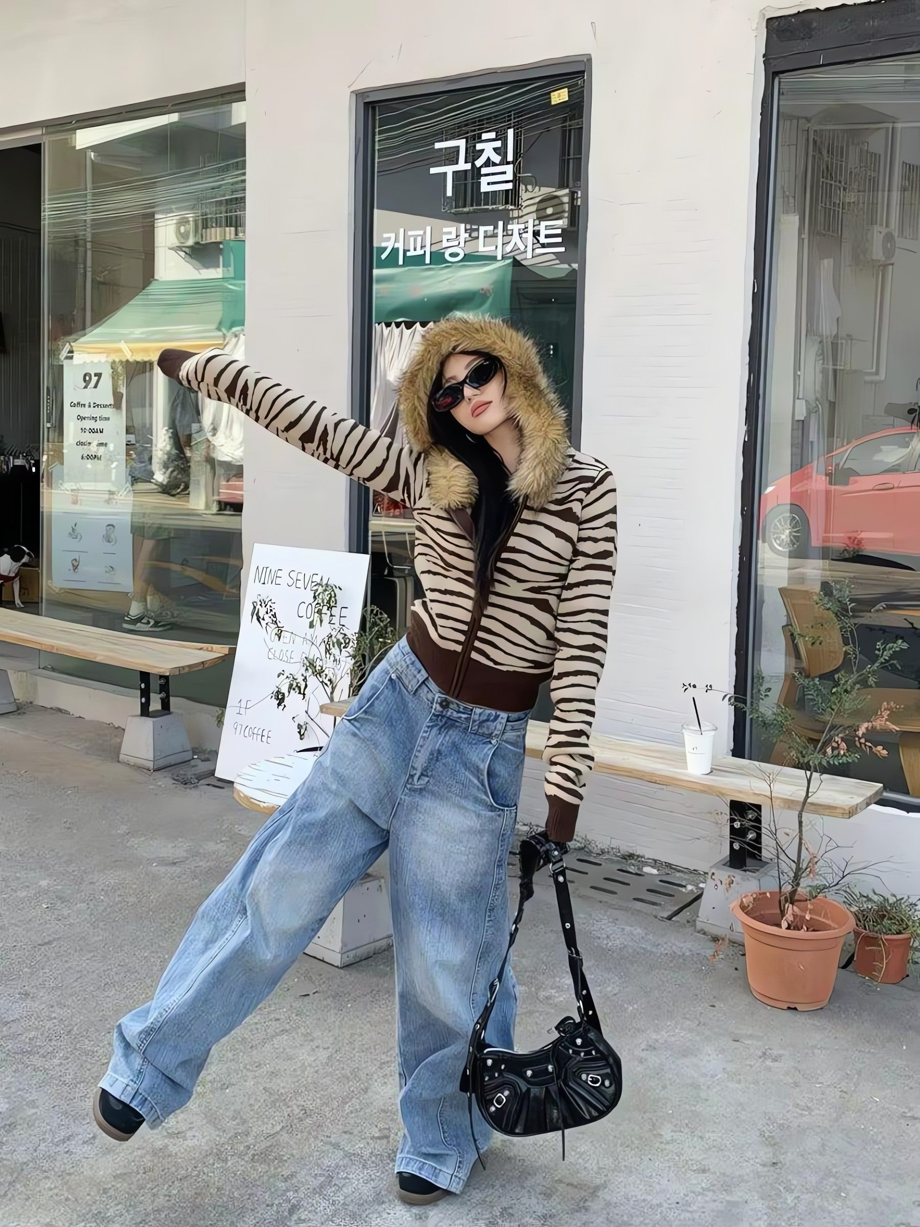 Y2K Zebra Hooded Cardigan - KAYSMAR