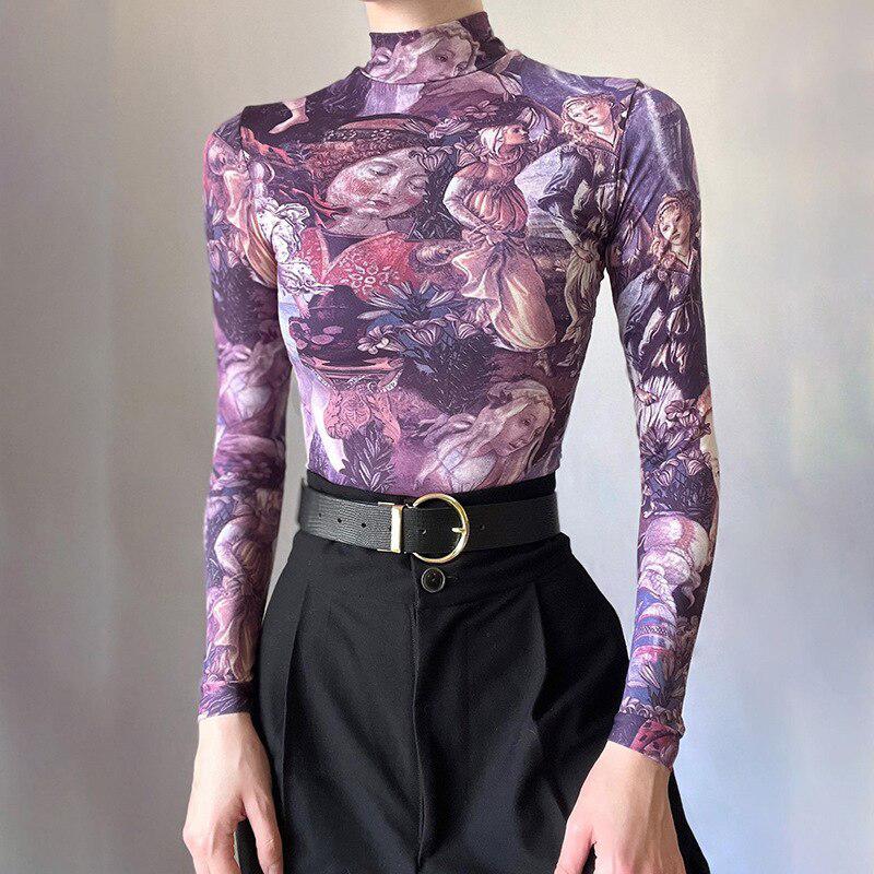 Y2K Angel Graphic Mesh Top - KAYSMAR