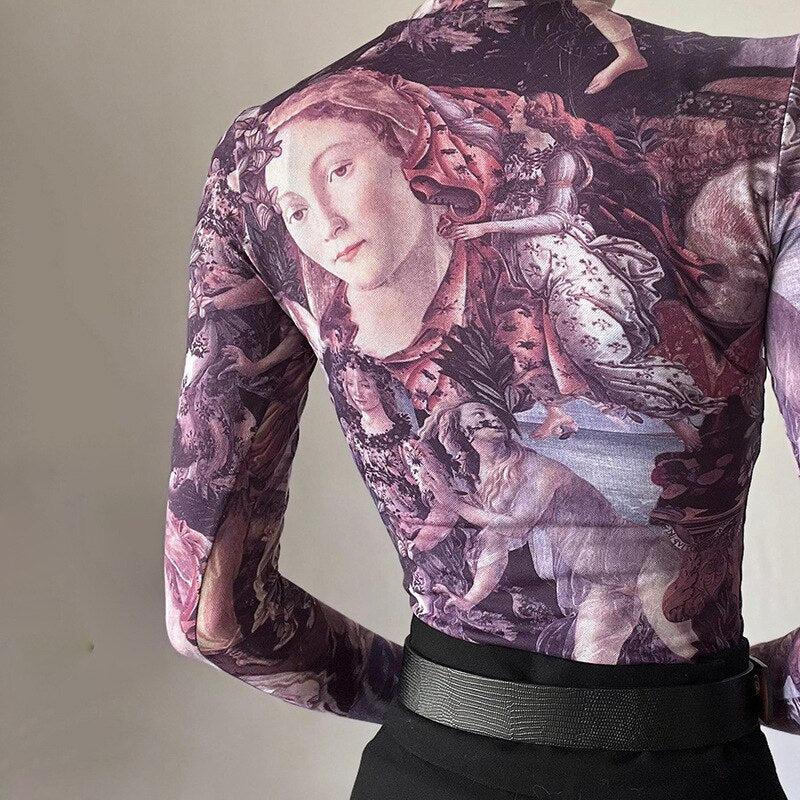 Y2K Angel Graphic Mesh Top - KAYSMAR