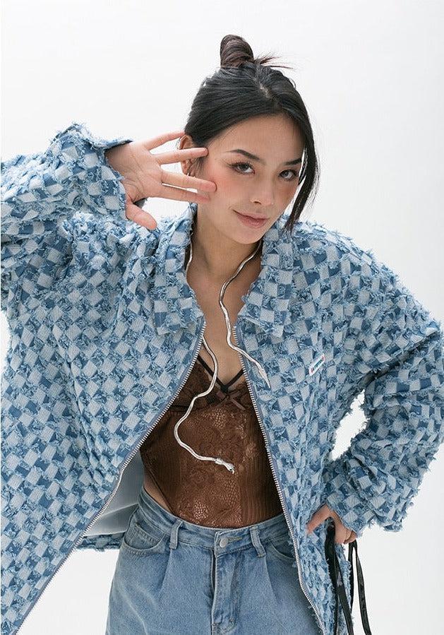 Y2K Checkered Zip Up Jacket - KAYSMAR