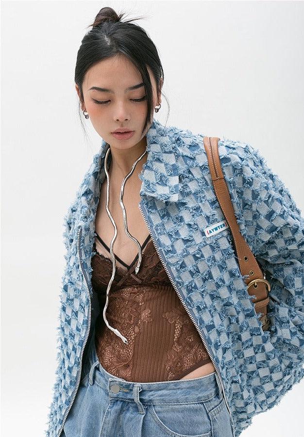Y2K Checkered Zip Up Jacket - KAYSMAR