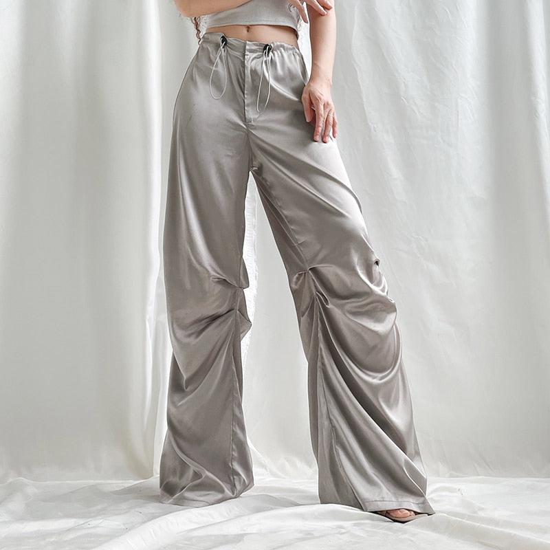 Y2K Satin Wide Leg Pants - KAYSMAR