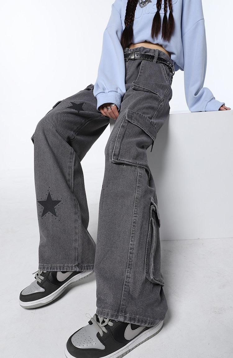 Y2K Star Printed Cargo Pants - KAYSMAR