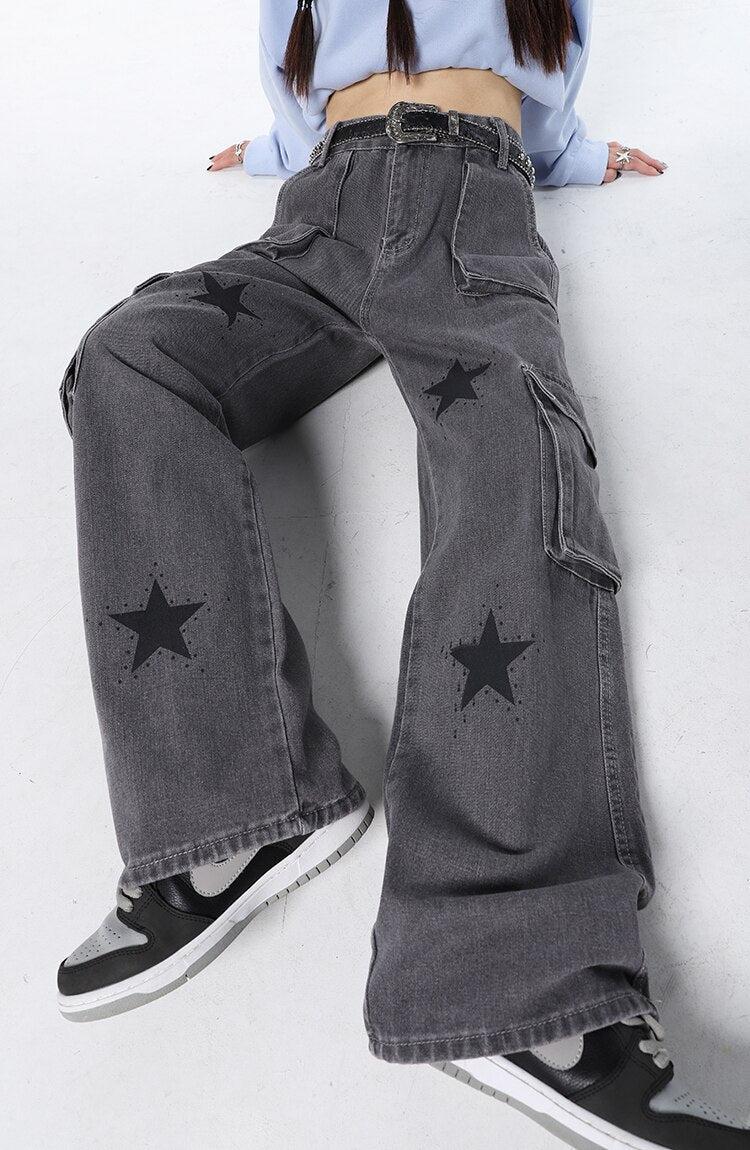 Y2K Star Printed Cargo Pants - KAYSMAR
