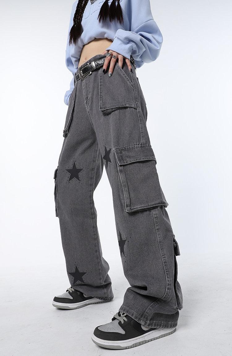 Y2K Star Printed Cargo Pants - KAYSMAR