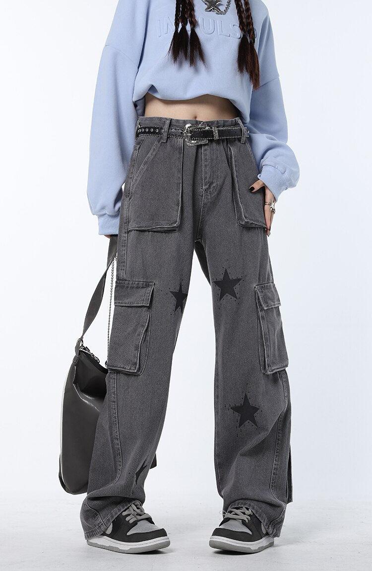 Y2K Star Printed Cargo Pants - KAYSMAR