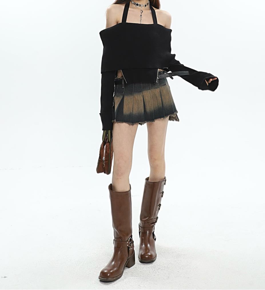 Y2K Tie At Side Distressed Mini Skirt - KAYSMAR