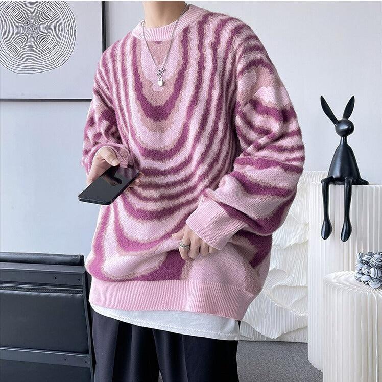 Y2K Wavy Striped Knitted Sweater - KAYSMAR
