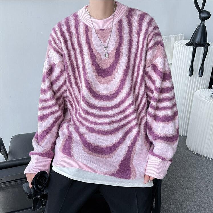 Y2K Wavy Striped Knitted Sweater - KAYSMAR