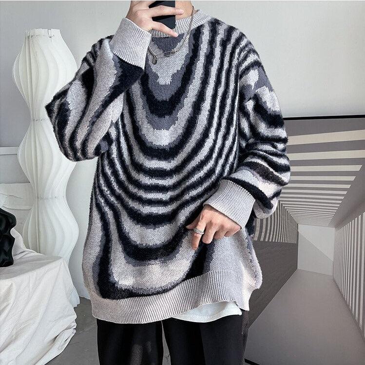 Y2K Wavy Striped Knitted Sweater - KAYSMAR