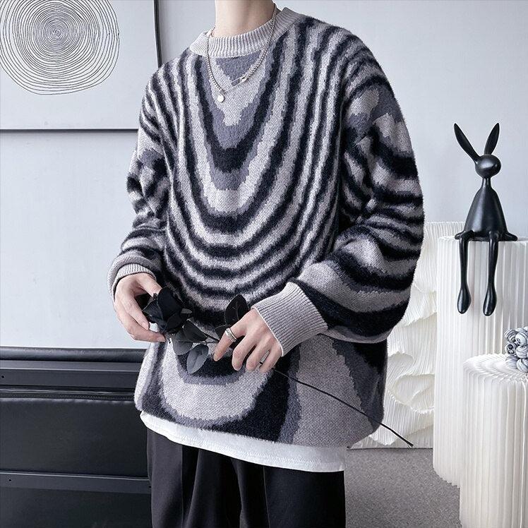 Y2K Wavy Striped Knitted Sweater - KAYSMAR