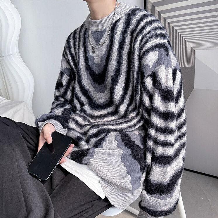 Y2K Wavy Striped Knitted Sweater - KAYSMAR