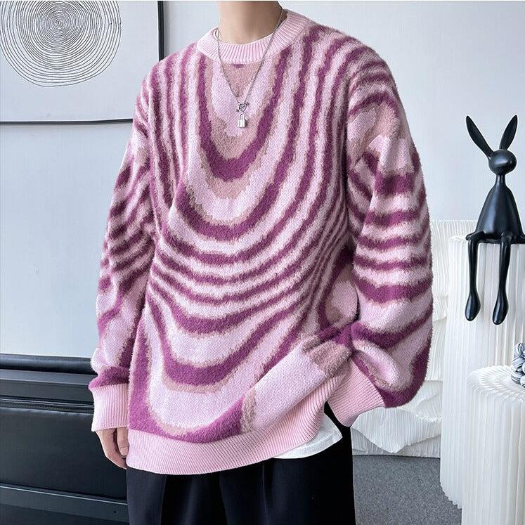 Y2K Wavy Striped Knitted Sweater - KAYSMAR
