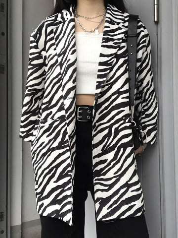 Zebra Print Long Blazer - KAYSMAR