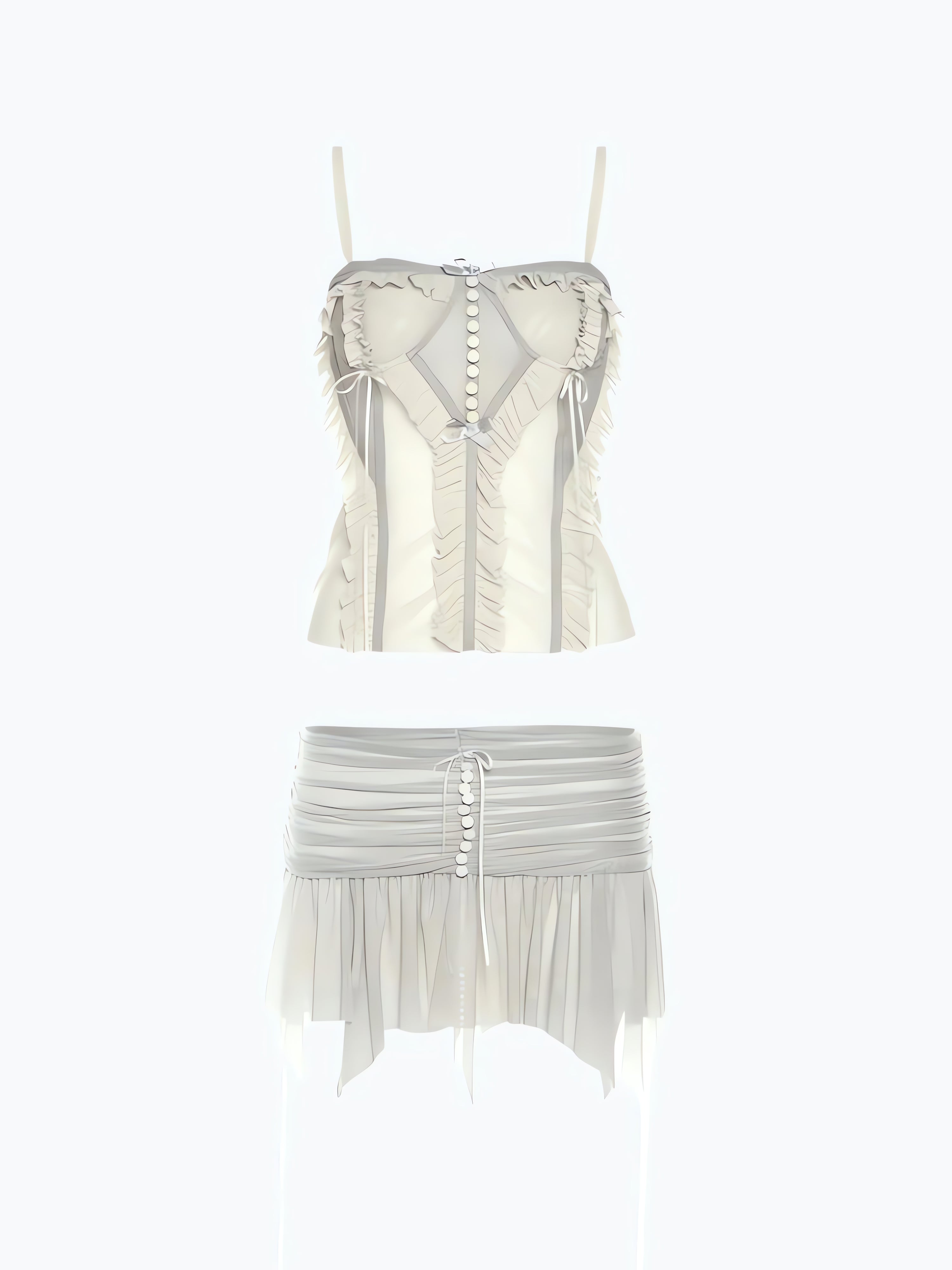 Fairycore Mesh Ruffled Top & Mini Skirt Two Piece Set