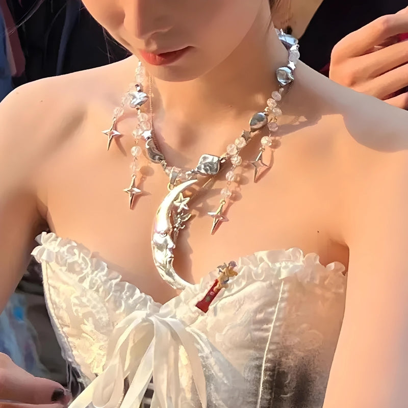 Soft Girl Moon & Stars Beaded Necklace - KAYSMAR