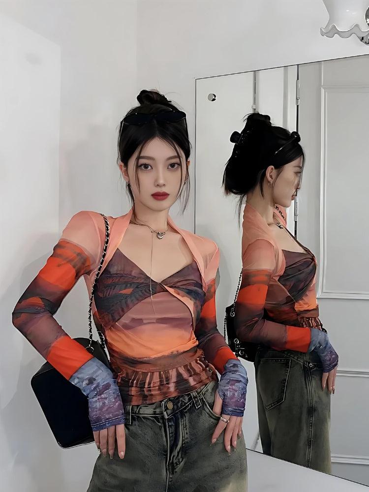 Y2K Sunset Mesh Top - KAYSMAR