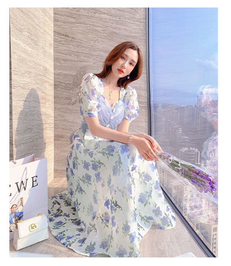 Korean Summer Elegant Floral Dress
