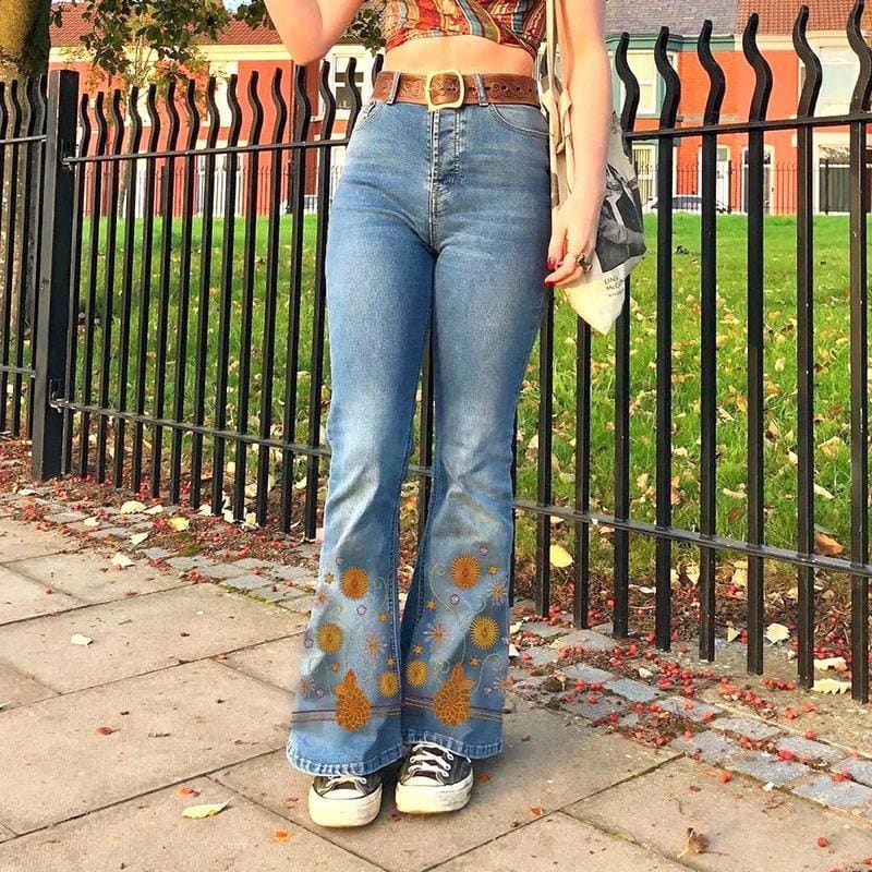 Y2k Floral Embroidery Flare Pants